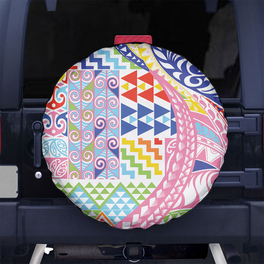 Maori Kowhaiwhai Taniko Patchwork Rainbow Motifs Spare Tire Cover