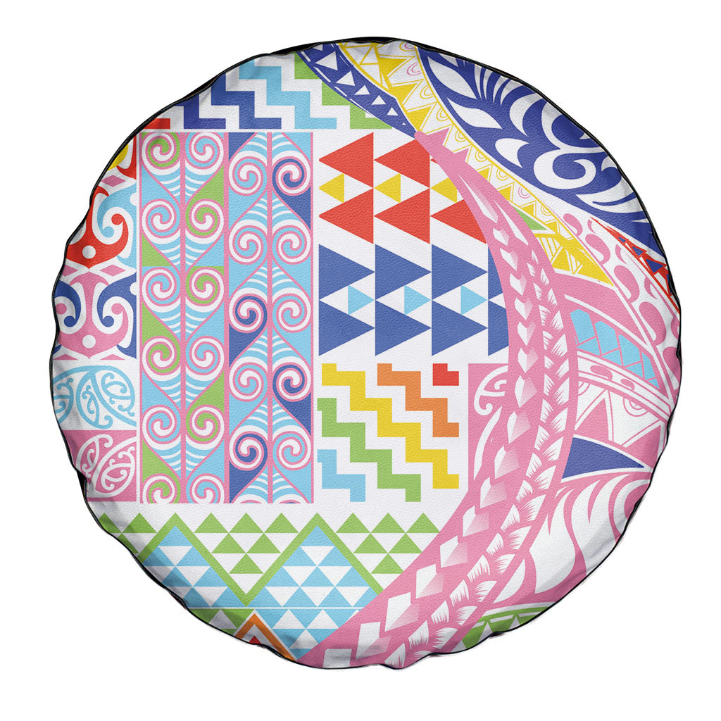 Maori Kowhaiwhai Taniko Patchwork Rainbow Motifs Spare Tire Cover