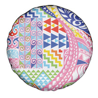 Maori Kowhaiwhai Taniko Patchwork Rainbow Motifs Spare Tire Cover