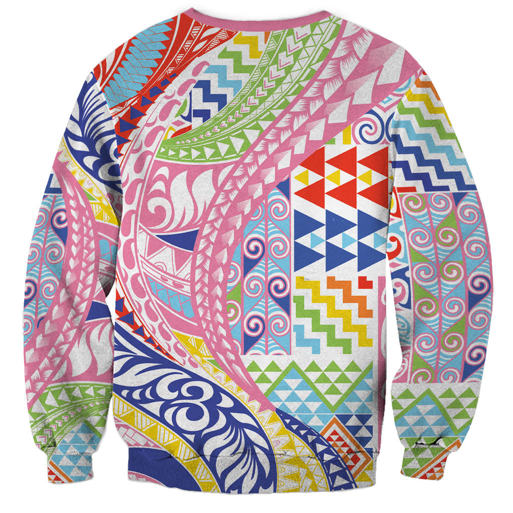 Maori Kowhaiwhai Taniko Patchwork Rainbow Motifs Sweatshirt