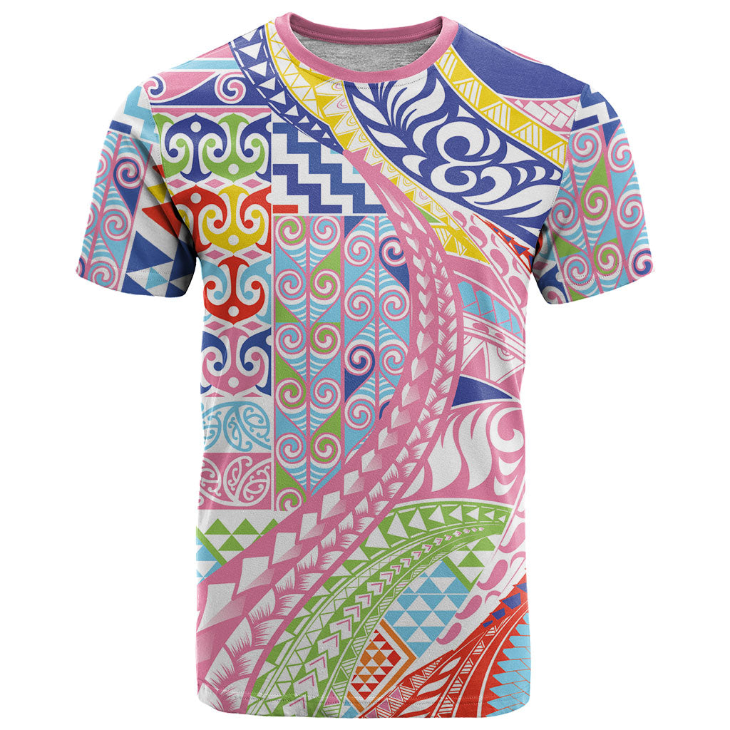 Maori Kowhaiwhai Taniko Patchwork Rainbow Motifs T Shirt