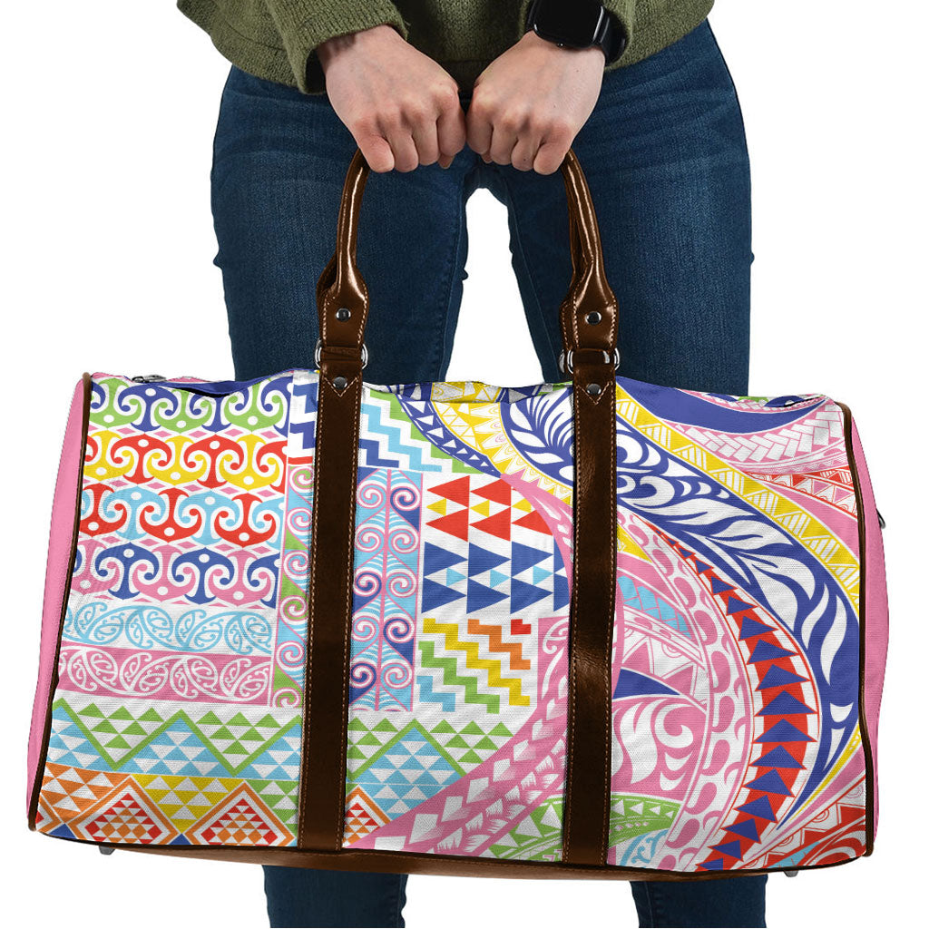 Maori Kowhaiwhai Taniko Patchwork Rainbow Motifs Travel Bag