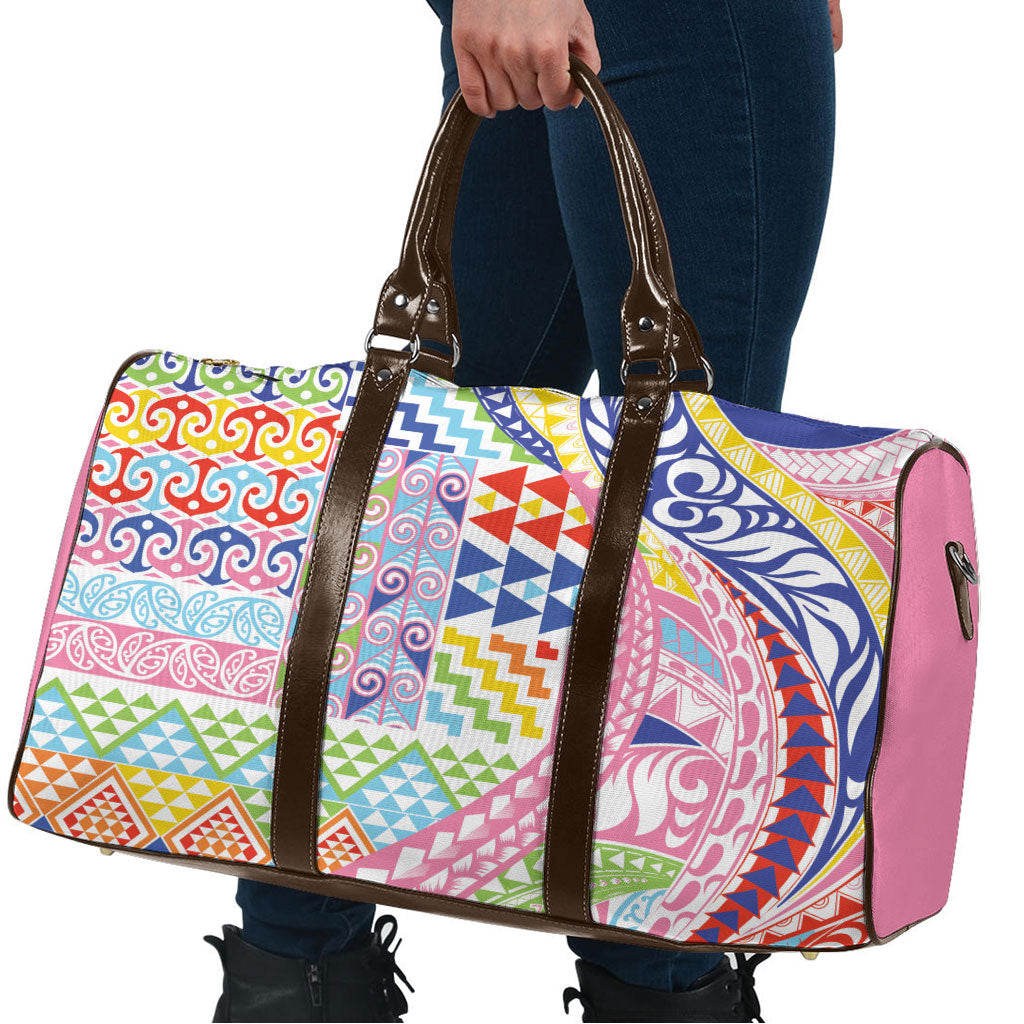 Maori Kowhaiwhai Taniko Patchwork Rainbow Motifs Travel Bag