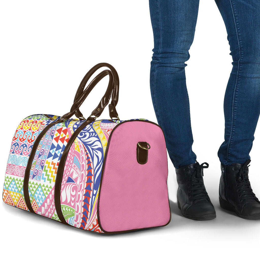 Maori Kowhaiwhai Taniko Patchwork Rainbow Motifs Travel Bag