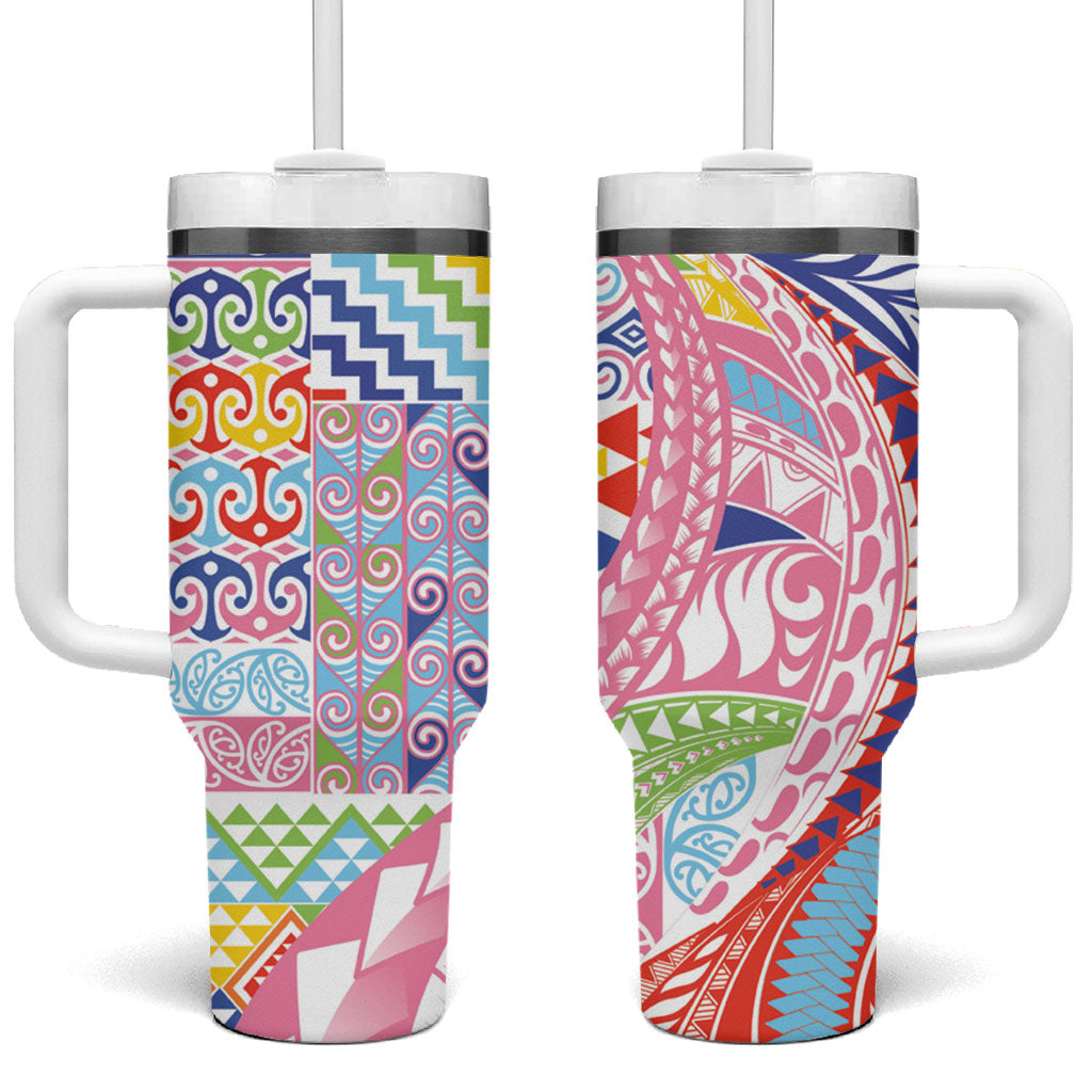 Maori Kowhaiwhai Taniko Patchwork Rainbow Motifs Tumbler With Handle