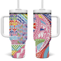 Maori Kowhaiwhai Taniko Patchwork Rainbow Motifs Tumbler With Handle