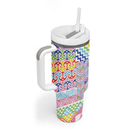 Maori Kowhaiwhai Taniko Patchwork Rainbow Motifs Tumbler With Handle