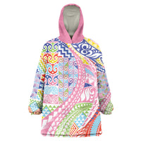 Maori Kowhaiwhai Taniko Patchwork Rainbow Motifs Wearable Blanket Hoodie