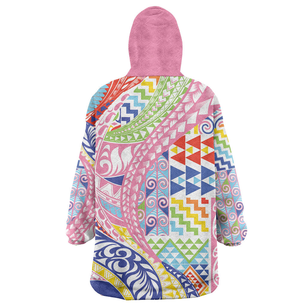 Maori Kowhaiwhai Taniko Patchwork Rainbow Motifs Wearable Blanket Hoodie