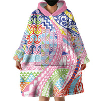 Maori Kowhaiwhai Taniko Patchwork Rainbow Motifs Wearable Blanket Hoodie