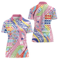 Maori Kowhaiwhai Taniko Patchwork Rainbow Motifs Women Polo Shirt