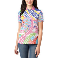 Maori Kowhaiwhai Taniko Patchwork Rainbow Motifs Women Polo Shirt