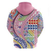 Maori Kowhaiwhai Taniko Patchwork Rainbow Motifs Zip Hoodie