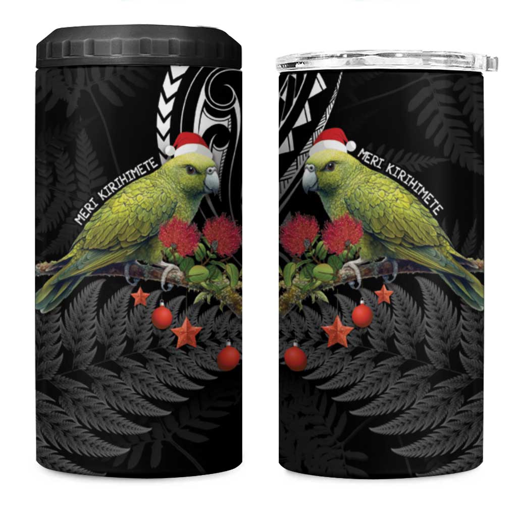 Meri Kirihimete Kakapo 4 in 1 Can Cooler Tumbler Black Silver Fern Christmas Vibe LT9 One Size: 16 oz Black - Polynesian Pride