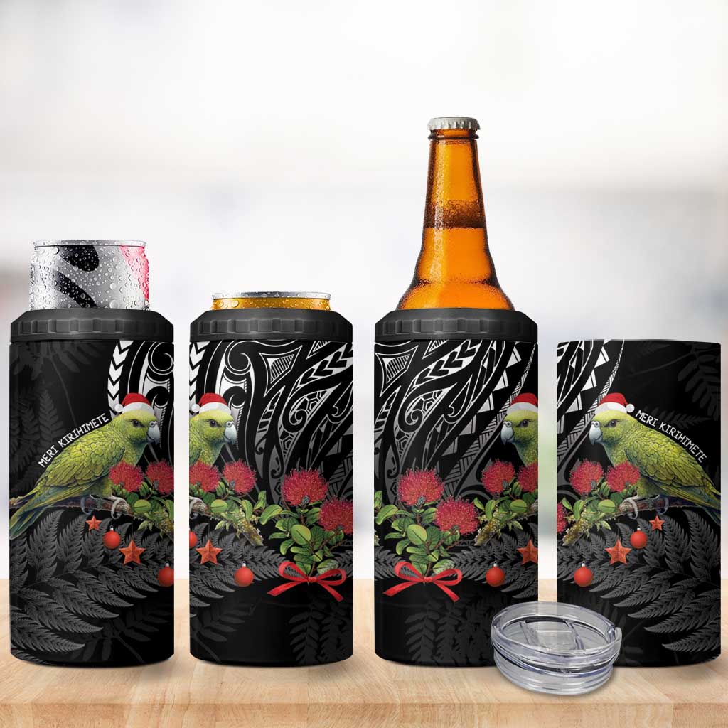 Meri Kirihimete Kakapo 4 in 1 Can Cooler Tumbler Black Silver Fern Christmas Vibe LT9 - Polynesian Pride