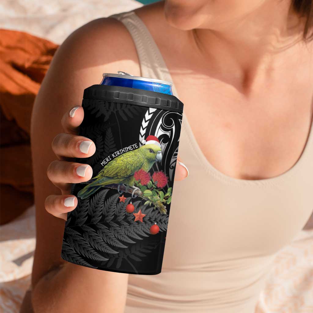 Meri Kirihimete Kakapo 4 in 1 Can Cooler Tumbler Black Silver Fern Christmas Vibe LT9 - Polynesian Pride