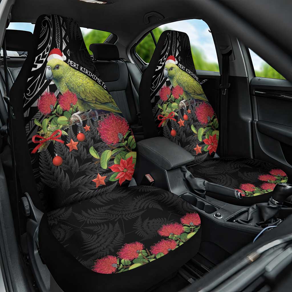 Meri Kirihimete Kakapo Car Seat Cover Black Silver Fern Christmas Vibe LT9 One Size Black - Polynesian Pride