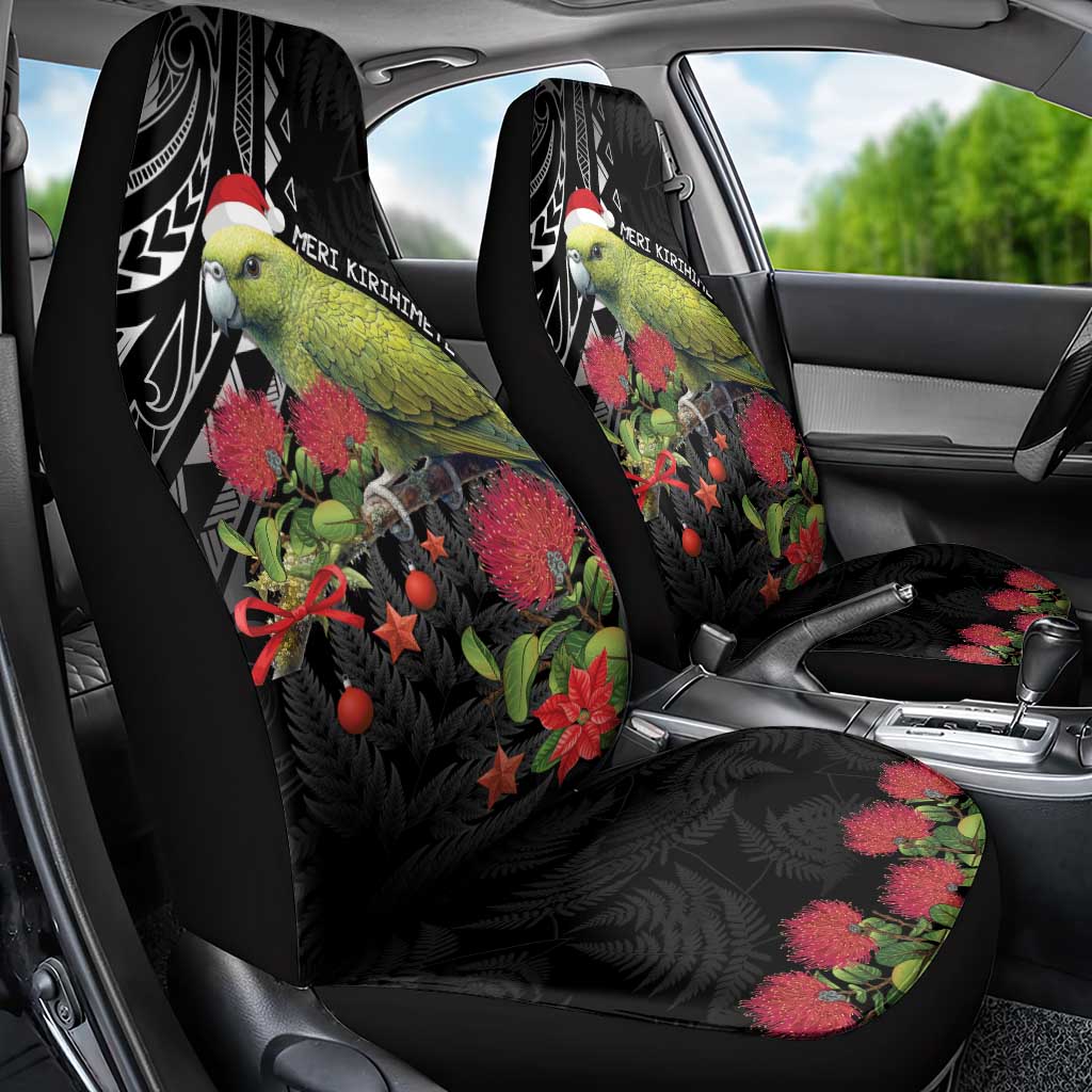 Meri Kirihimete Kakapo Car Seat Cover Black Silver Fern Christmas Vibe LT9 - Polynesian Pride