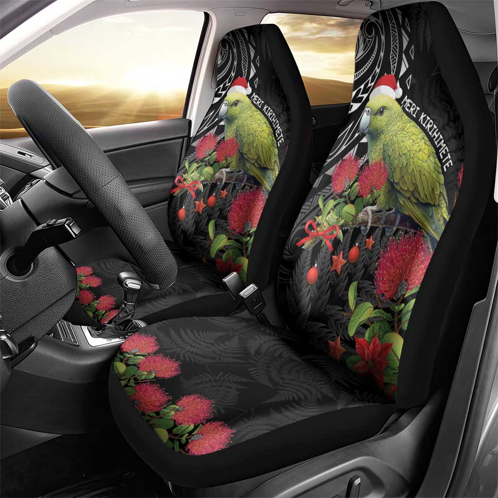 Meri Kirihimete Kakapo Car Seat Cover Black Silver Fern Christmas Vibe LT9 - Polynesian Pride