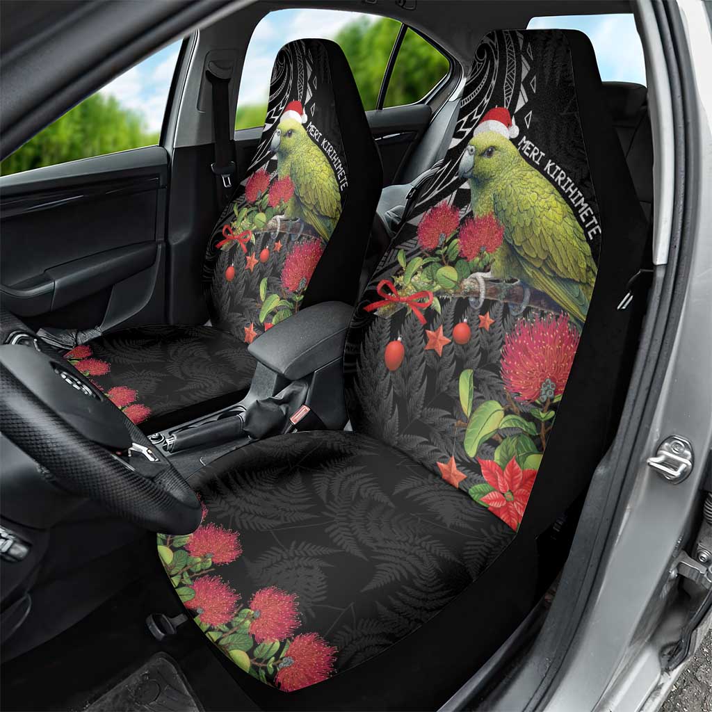 Meri Kirihimete Kakapo Car Seat Cover Black Silver Fern Christmas Vibe LT9 - Polynesian Pride