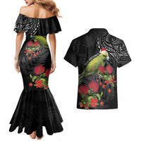 Meri Kirihimete Kakapo Couples Matching Mermaid Dress and Hawaiian Shirt Black Silver Fern Christmas Vibe LT9 - Polynesian Pride