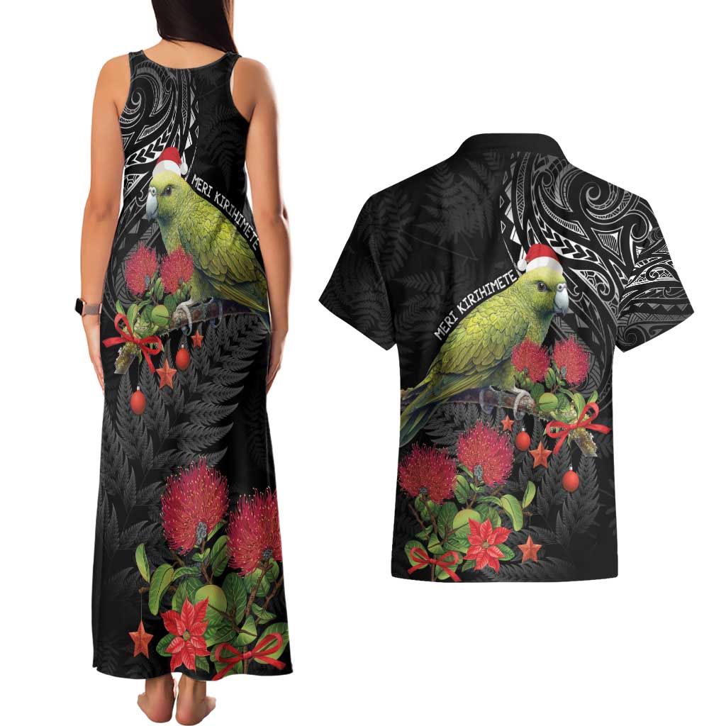 Meri Kirihimete Kakapo Couples Matching Tank Maxi Dress and Hawaiian Shirt Black Silver Fern Christmas Vibe LT9 - Polynesian Pride