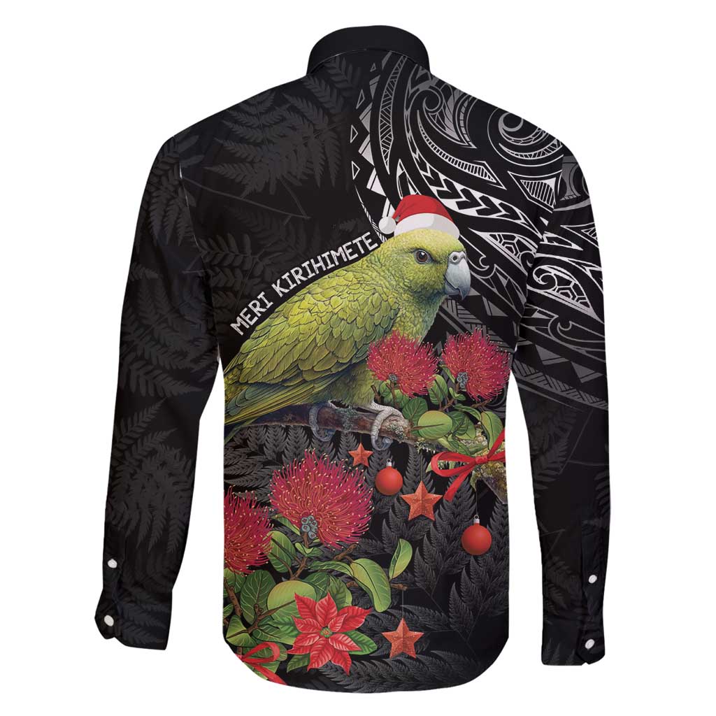 Meri Kirihimete Kakapo Family Matching Long Sleeve Bodycon Dress and Hawaiian Shirt Black Silver Fern Christmas Vibe LT9 - Polynesian Pride
