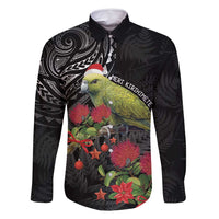 Meri Kirihimete Kakapo Family Matching Off Shoulder Short Dress and Hawaiian Shirt Black Silver Fern Christmas Vibe LT9 Dad's Shirt - Long Sleeve Black - Polynesian Pride