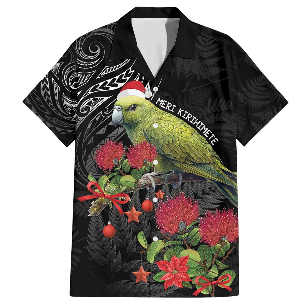 Meri Kirihimete Kakapo Family Matching Puletasi and Hawaiian Shirt Black Silver Fern Christmas Vibe LT9 Dad's Shirt - Short Sleeve Black - Polynesian Pride
