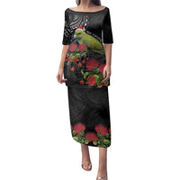 Meri Kirihimete Kakapo Family Matching Puletasi and Hawaiian Shirt Black Silver Fern Christmas Vibe LT9 Mom's Dress Black - Polynesian Pride
