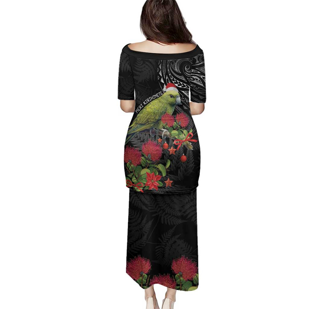Meri Kirihimete Kakapo Family Matching Puletasi and Hawaiian Shirt Black Silver Fern Christmas Vibe LT9 - Polynesian Pride