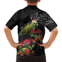 Meri Kirihimete Kakapo Family Matching Short Sleeve Bodycon Dress and Hawaiian Shirt Black Silver Fern Christmas Vibe LT9 - Polynesian Pride