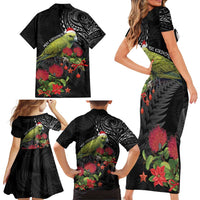 Meri Kirihimete Kakapo Family Matching Short Sleeve Bodycon Dress and Hawaiian Shirt Black Silver Fern Christmas Vibe LT9 - Polynesian Pride