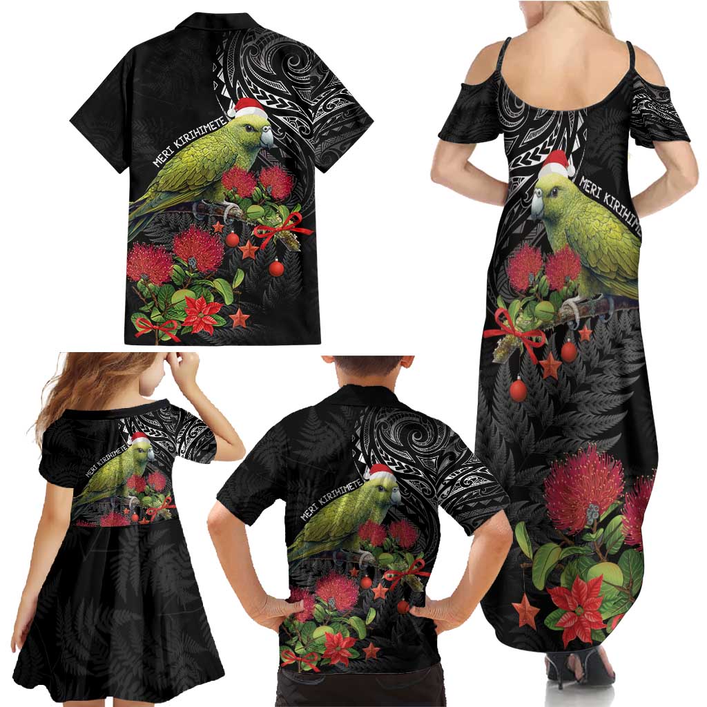 Meri Kirihimete Kakapo Family Matching Summer Maxi Dress and Hawaiian Shirt Black Silver Fern Christmas Vibe LT9 - Polynesian Pride
