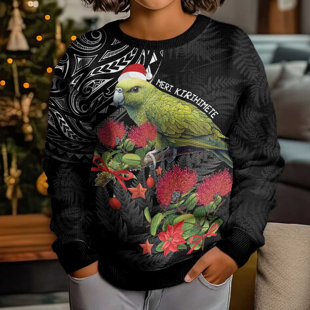 Meri Kirihimete Kakapo Kid Ugly Christmas Sweater Black Silver Fern Christmas Vibe LT9 - Polynesian Pride