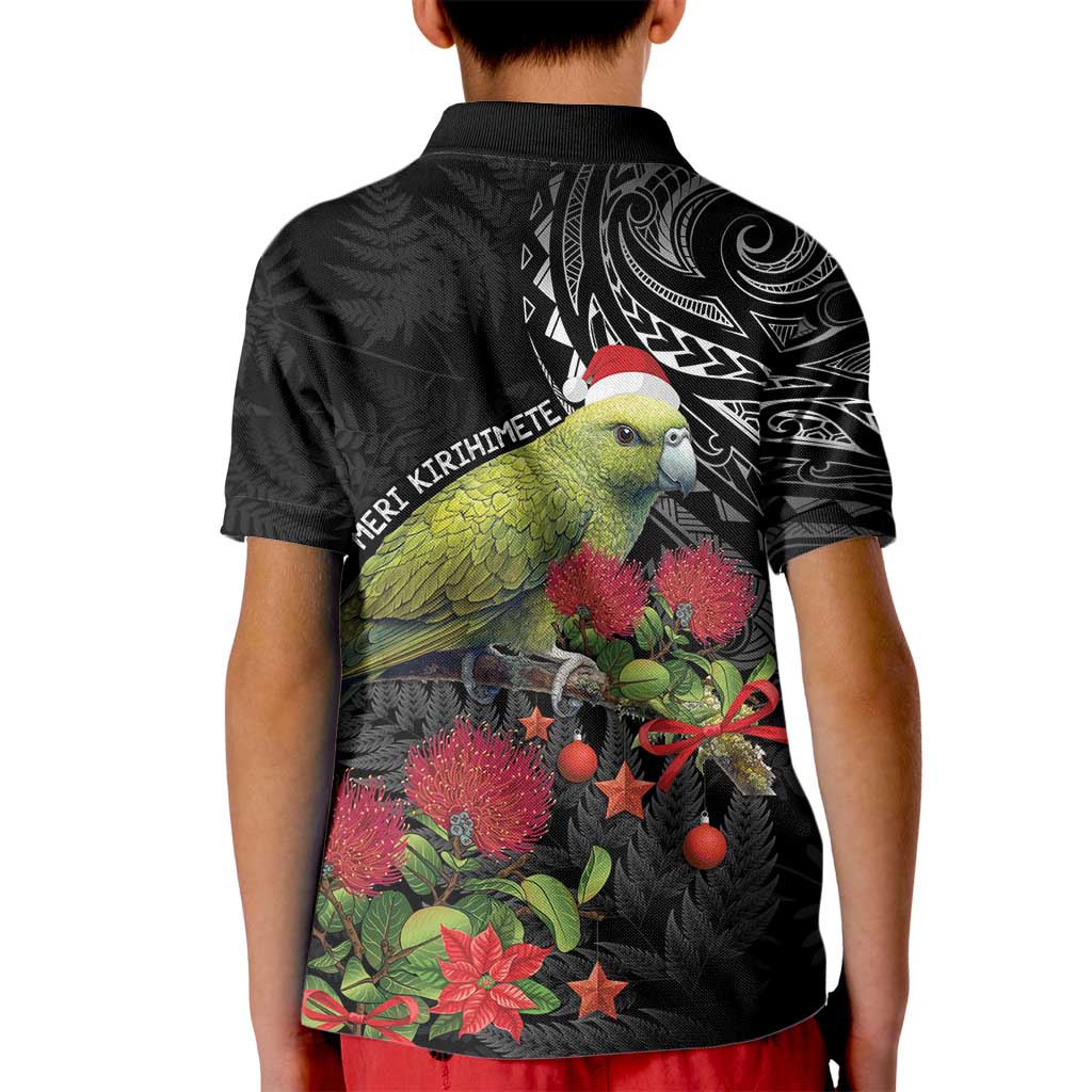 Meri Kirihimete Kakapo Kid Polo Shirt Black Silver Fern Christmas Vibe LT9 - Polynesian Pride