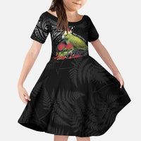 Meri Kirihimete Kakapo Kid Short Sleeve Dress Black Silver Fern Christmas Vibe LT9 KID Black - Polynesian Pride
