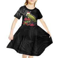 Meri Kirihimete Kakapo Kid Short Sleeve Dress Black Silver Fern Christmas Vibe LT9 - Polynesian Pride