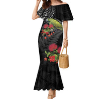 Meri Kirihimete Kakapo Mermaid Dress Black Silver Fern Christmas Vibe LT9 Women Black - Polynesian Pride