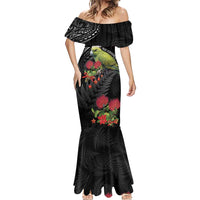 Meri Kirihimete Kakapo Mermaid Dress Black Silver Fern Christmas Vibe LT9 - Polynesian Pride