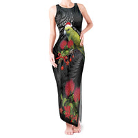 Meri Kirihimete Kakapo Tank Maxi Dress Black Silver Fern Christmas Vibe LT9 Women Black - Polynesian Pride