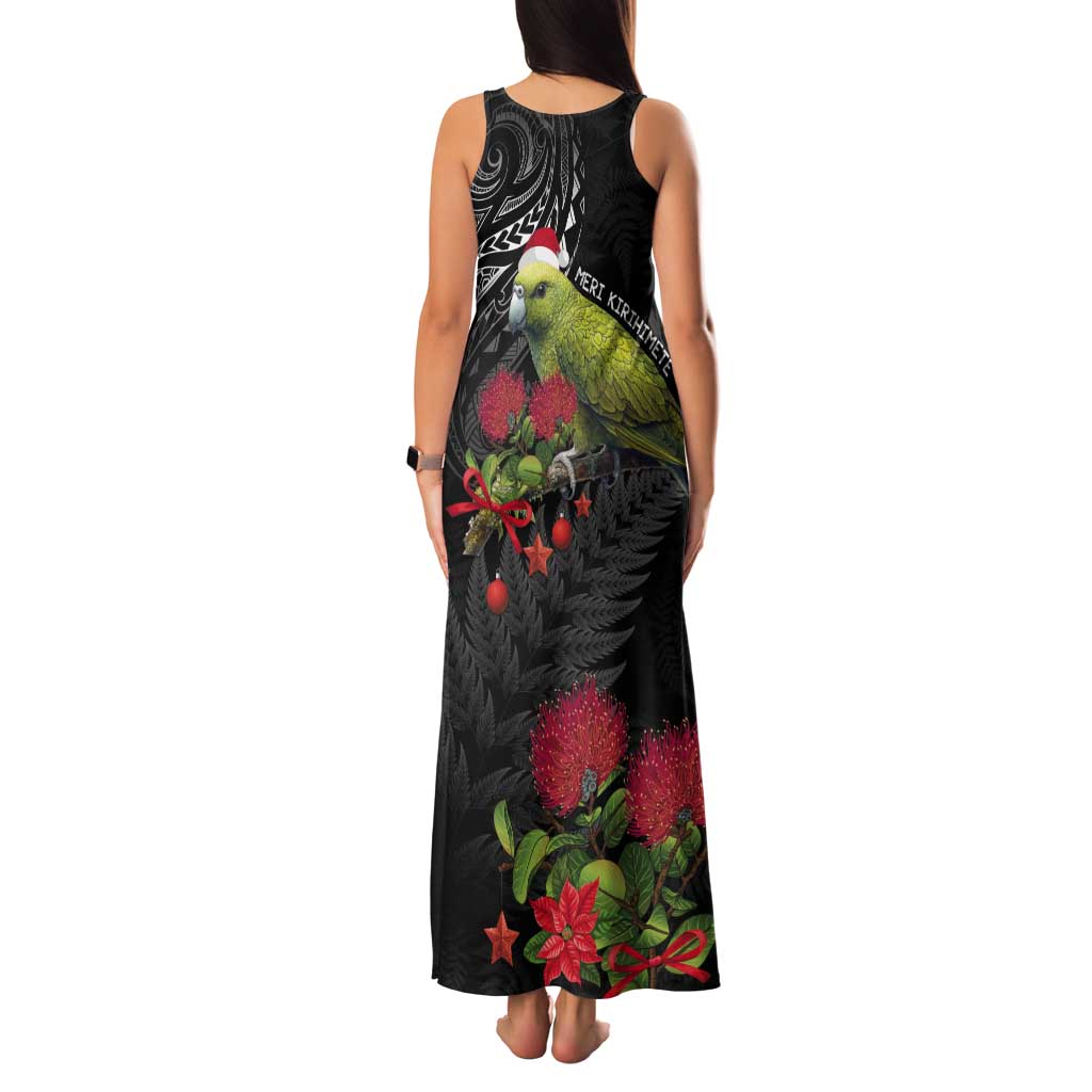 Meri Kirihimete Kakapo Tank Maxi Dress Black Silver Fern Christmas Vibe LT9 - Polynesian Pride