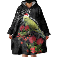 Meri Kirihimete Kakapo Wearable Blanket Hoodie Black Silver Fern Christmas Vibe LT9 - Polynesian Pride