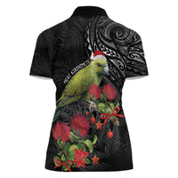 Meri Kirihimete Kakapo Women Polo Shirt Black Silver Fern Christmas Vibe