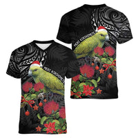 Meri Kirihimete Kakapo Women V-Neck T-Shirt Black Silver Fern Christmas Vibe LT9 - Polynesian Pride