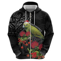 Meri Kirihimete Kakapo Zip Hoodie Black Silver Fern Christmas Vibe LT9 - Polynesian Pride