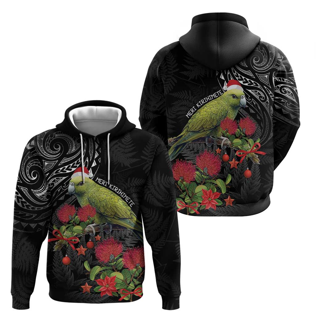 Meri Kirihimete Kakapo Zip Hoodie Black Silver Fern Christmas Vibe LT9 - Polynesian Pride