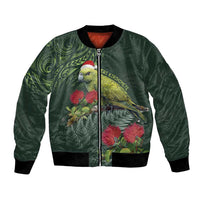 Meri Kirihimete Kakapo Bomber Jacket Green Silver Fern Christmas Vibe LT9 Unisex Green - Polynesian Pride
