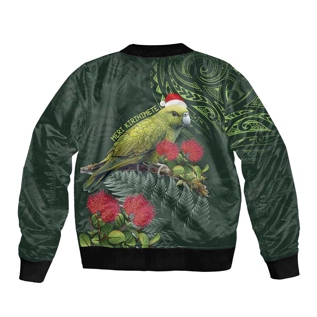 Meri Kirihimete Kakapo Bomber Jacket Green Silver Fern Christmas Vibe LT9 - Polynesian Pride