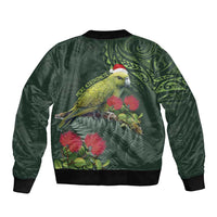 Meri Kirihimete Kakapo Bomber Jacket Green Silver Fern Christmas Vibe LT9 - Polynesian Pride